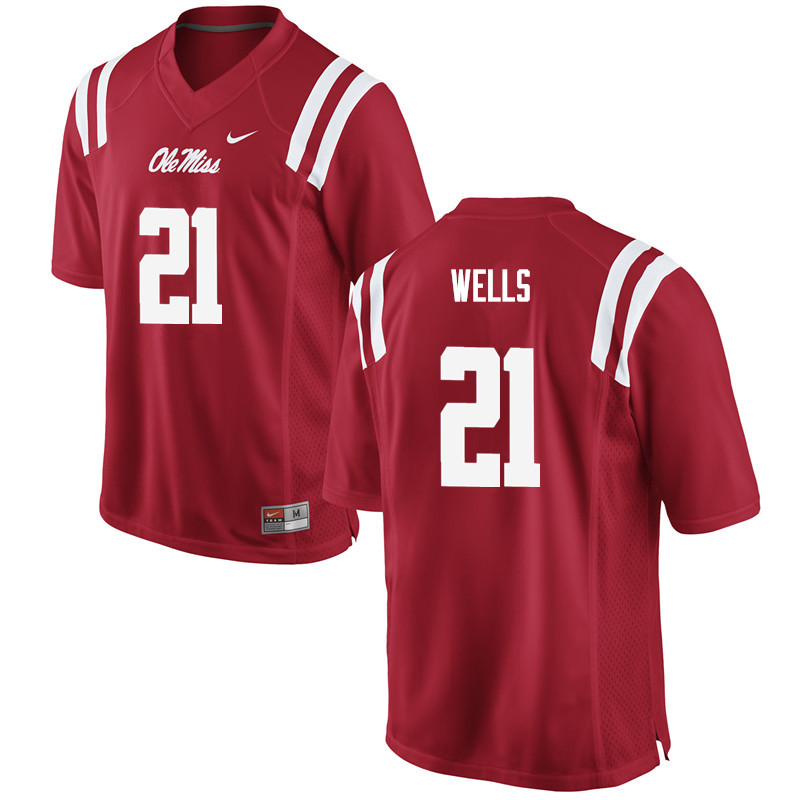 KeShun Wells Ole Miss Rebels NCAA Men's Red #21 Stitched Limited College Football Jersey XPA6758RV